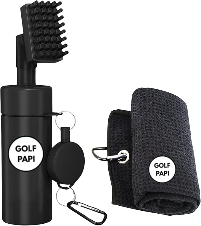 Golf Club Cleaner Brush Kit – Golf Club Cleaning Accessories Include Spray Bottles, Towels, Brush Covers & Retractable Clips – Must-Have Golf Gifts for Clean Shots (1 & 2 Pack)