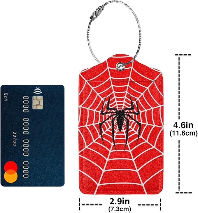 TSA Approved Luggage Tags for Suitcases Spider on Web 2 Pack Funny Leather Carnival Cruise Airport Cute Travel Name Tags Golf Bag tag Ships Essentials Privacy Cover ID Label for Women Men