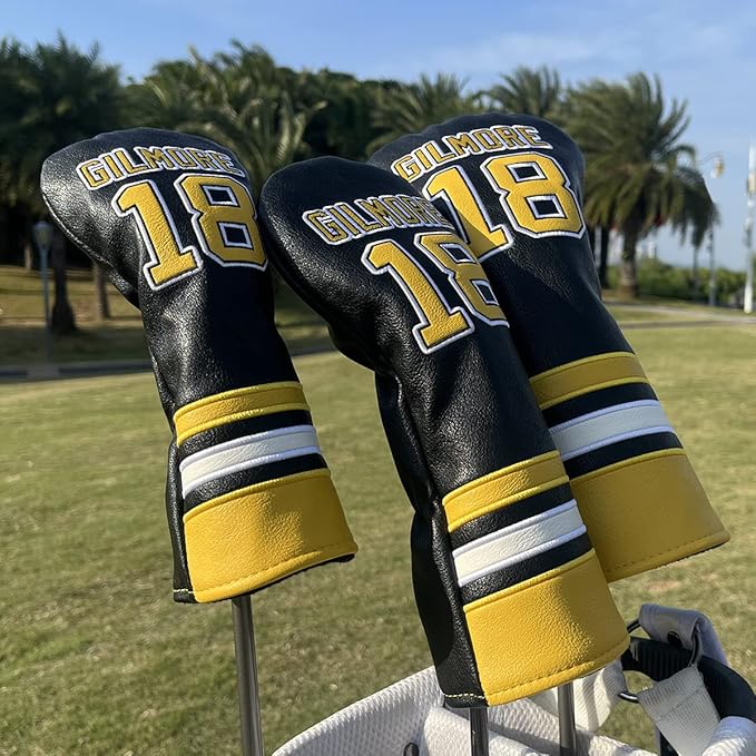 Golf Headcovers Happy Gilmore Golf Club Head Covers Advanced Embroidery Premium Leather Driver Headcover Fairway Wood Covers Hybrid Head Covers, Golf Mallet Blade Putter Cover