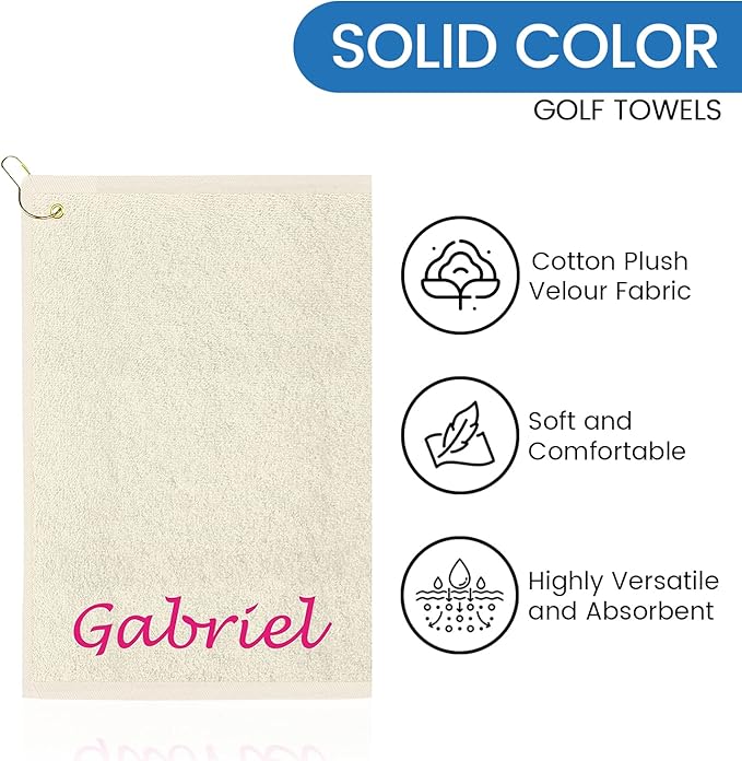 Personalized Passion Golf Towel with Embroidered Name - 16"x26" Custom Golf Towels with Clip - Soft & Highly Absorbent Plush Velour - Easily Wipes Away Sweat and Dirt - Gift for Golfers - Beige