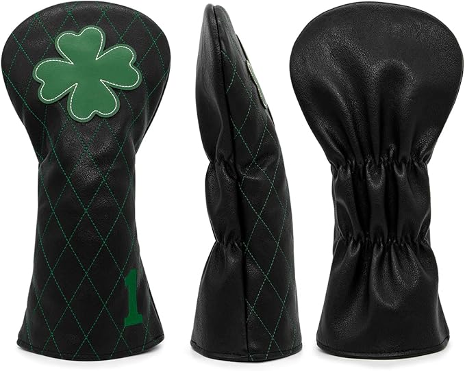 Golf Club Headcover Live Lucky 3 Wood Headcover Magnetic Closure Elegant Embroidery Premium Leather Driver Covers Fairway Wood Covers Hybrid Headcover Shamrock Golf Head Covers