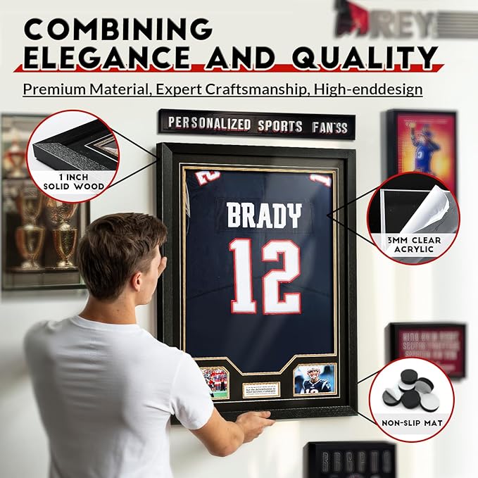 JupDec Jersey Frame Display Case 2 Pack, Large Clear Acrylic Shadow Box with UV Protection for Basketball Baseball Football Soccer Hockey Shirt, Wall Mount Wooden Showcase, Idea Gift for Sports Fans
