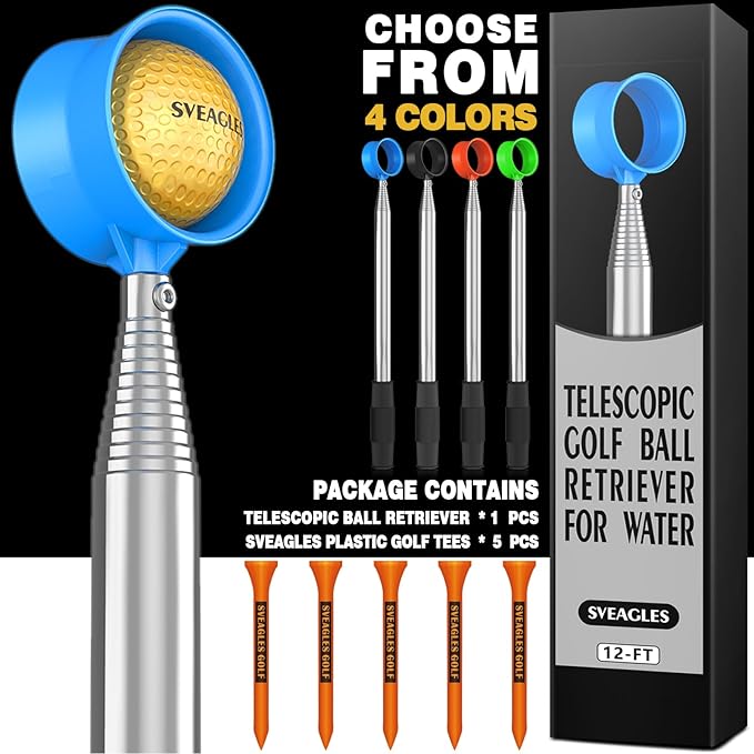 Golf Ball Retriever Telescopic for Water, 12Ft/9Ft Two-Sided Golf Ball Grabber Stainless Steel Ball Retriever Tool Golf Ball Picker Golf Accessories