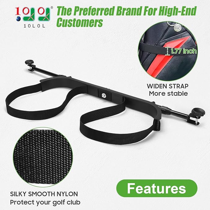 10L0L Upgraded Golf Bag Stand Attachment, Adjustable Rear Cart Bag Holder for Yamaha, EZGO and Club Car, No-Drilling Required Club Rack with Etra Strap