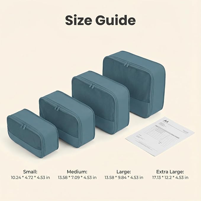 4 Piece Compression Packing Cubes for Suitcases and Backpack, Lightweight Travel Organizer Bags (Gray Blue)