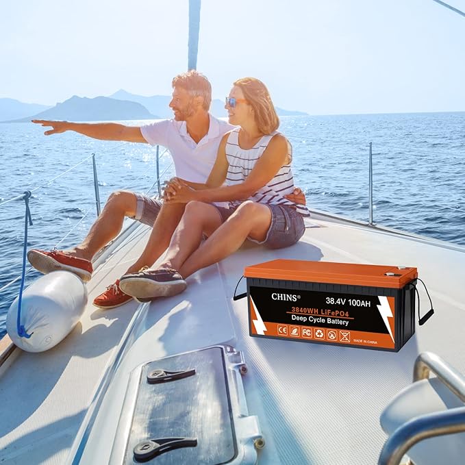CHINS 36V 100AH Bluetooth LiFePO4 Lithium Battery, 36V Lithium Golf Cart Battery,Built in 200A BMS Peak Current 500A