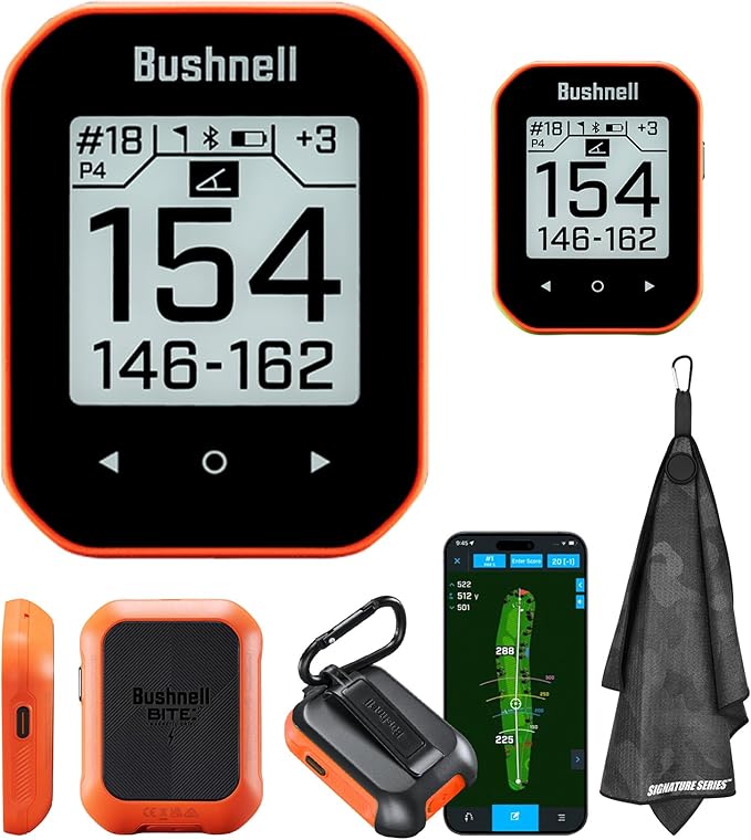Bushnell Golf Phantom 3 Slope GPS Handlheld (Orange) | 38,000+ Courses, Slope Compensation, Hazard Info, Distance Calculator, Scorekeeping, Magnet Mount, Touchscreen | Signature Series Golf Towel