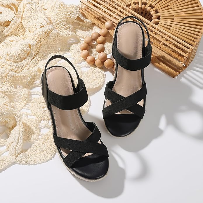 mikarka Women's Open Toe Espadrilles Wedge Sandal Slip On Elastic Ankle Strap Platform Sandals Dressy Comfortable Wedges Shoe