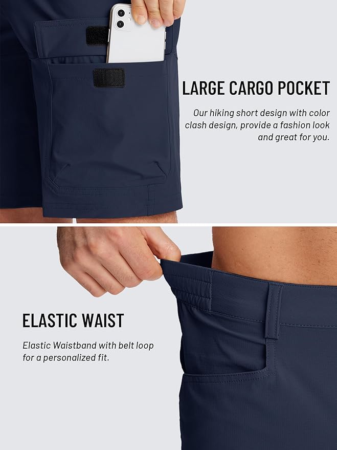 TACVASEN Men's Summer Outdoor Shorts Quick Dry Cargo Casual Work Hiking Shorts (NO Belt)