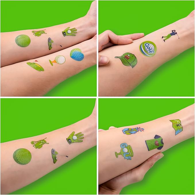 60 PCS Golf Sport Pre-Cut Temporary Tattoos | Super Cute Themed Birthday Party Favors, Supplies, Decorations, Green Sport Fake Tattoo Stickers, School Rewards Prizes & Gifts Boys & Girls, Carnival