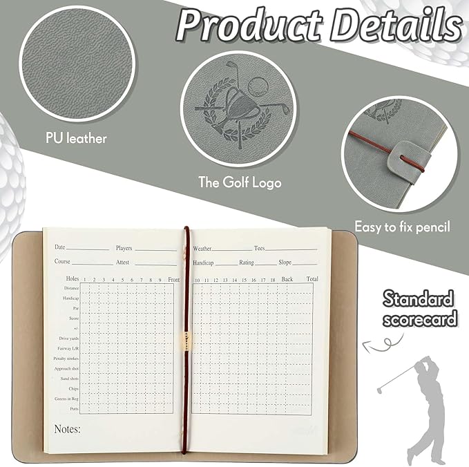 Yexiya Golf Scorecard Book with Pencil Leather Golf Journal Scorecard Holder Accessories Notebook Log Book Pocket Scorebook Gifts for Men Golfers, Sports and Outdoor Club Accessories