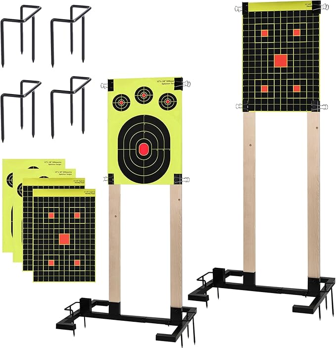 GADFISH 2 Pack Shooting Target Stand Base for Outdoor Paper Shooting Targets Cardboard, Adjustable Width with Ground Nails and Paper Targets, USPSA/IPSC - IDPA Practice (Wooden Stakes Not Included)