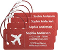 4 Pack Personalized Luggage Tags, Custom Engraved Aluminum Luggage Tags with Your Personalized Text, Waterproof Metal Name Tags with Steel Loop for Bags, Suitcase, Baggage, Backpack (Red, Small)