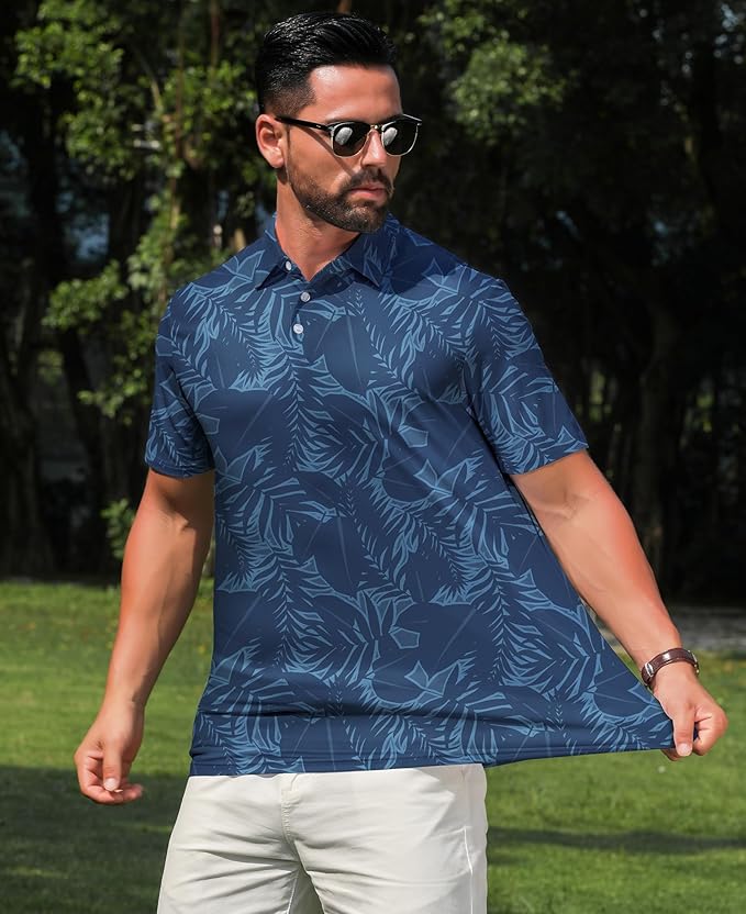 zeetoo Men's Polo Shirts Hawaiian Golf Polos Shirts Short Sleeve Performance Moisture Wicking Mens Golf Shirts