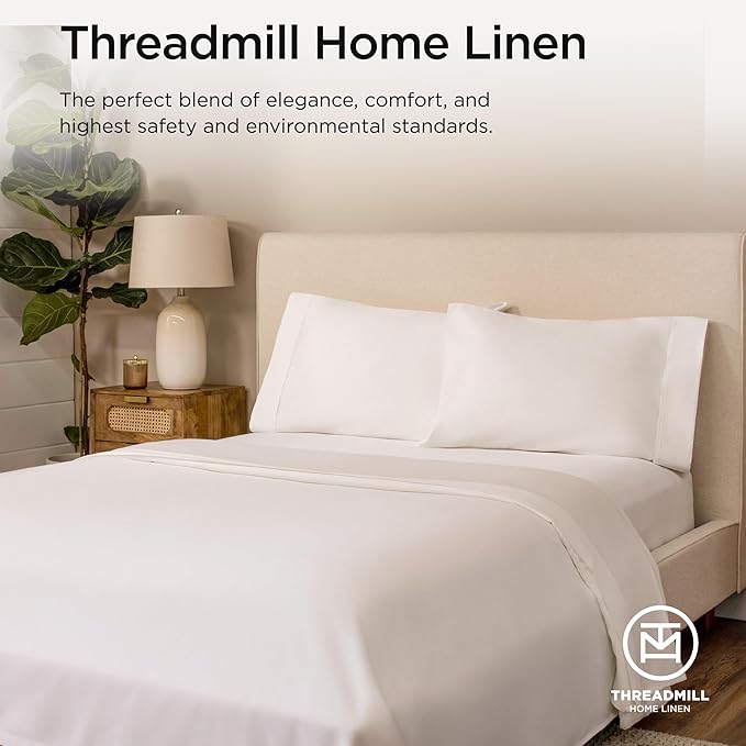 Threadmill Luxury 800 Thread Count Full Size 100% Cotton Sheets - Hotel White Sateen Weave Bed-Sheets, Better Than Egyptian Cotton, 4 Pc Solid Bed Set, Fits 16" Deep Pocket