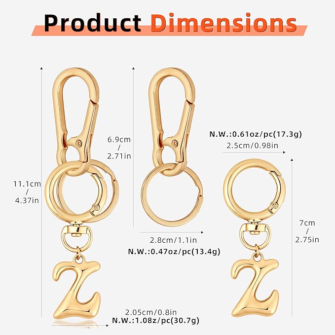 Gold Bubble Heart, Cherry, Bow & More Designs Letter Initial Keychain Bag Charms – Cute Purse Charms for Handbags