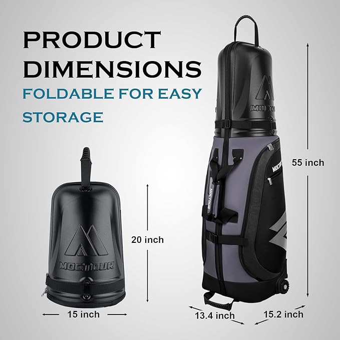 Golf Travel Bags for Airlines with Wheels & ABS Hard Case Top, Protect Your Clubs, Waterproof 1680D Oxford Fabric and Oversize Tank Wheels, Lightweight and Easy to Maneuver