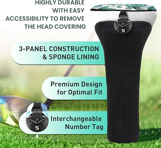 FINGER TEN Golf Club Head Covers Woods Hybrids 1/2/3/4 Pack, Headcovers Men Women 3 5 7 X with Interchangeable Number Tag, Fit All Wood Hybrid Clubs