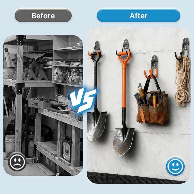 2 Pack Garage Storage Utility Hooks，Garage Garden Tool Organizer，Steel Wall Mount Hooks, Garden Small U Hooks (Orange)