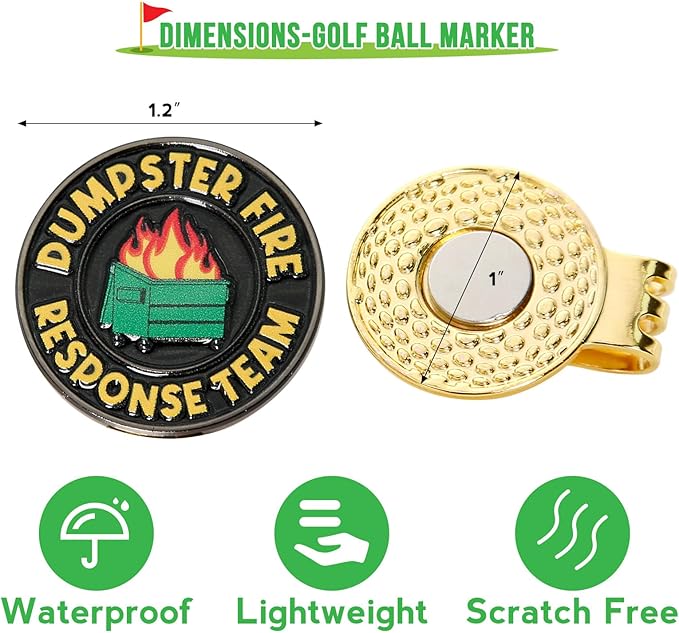 Dumpster Fire Golf Ball Marker, Dumpster Fire Response Team Magnetic Ball Marker Hat Clip, Everything is Fine Golf Accessories for Men and Women Golf Lovers