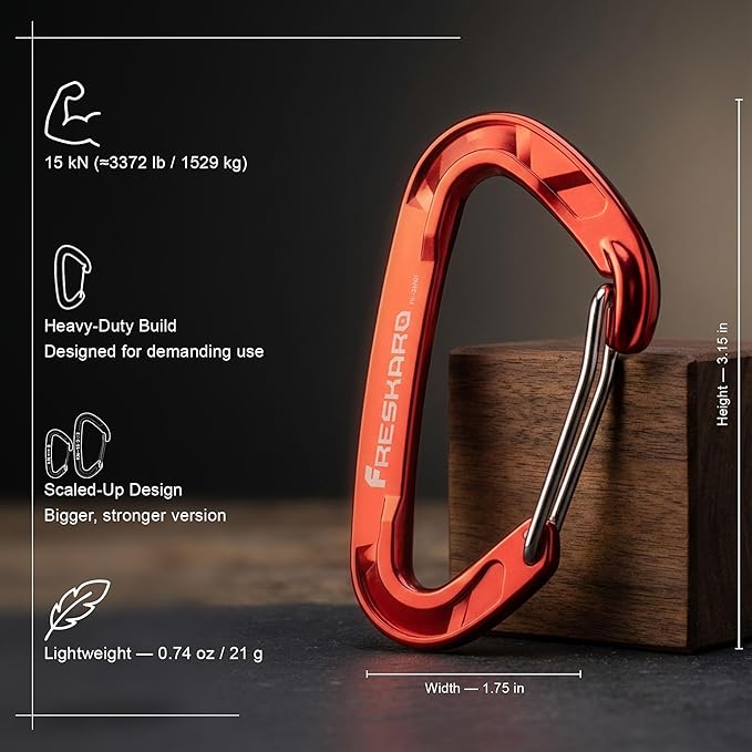 FresKaro 15kN-3372lbs Heavy Duty Wiregate Carabiners, Reliable Time-Tested Stainless Steel Spring Gate, for Camping, Hiking, Hammocks, Backpacking, Dog Leash etc., 3.15inch