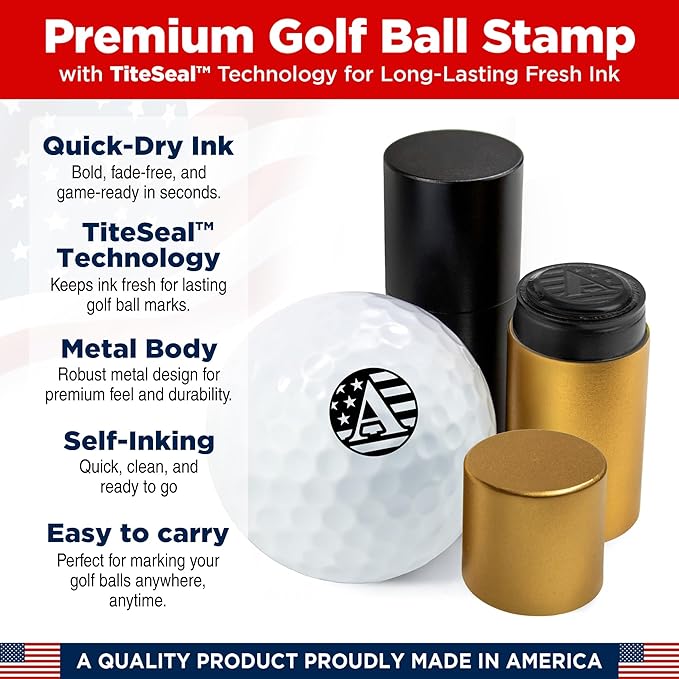 Personalized Golf Ball Marker Stamp with TiteSeal™ Technology - Many Designs to Choose - Gold Case