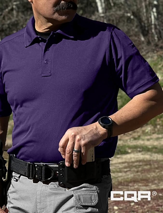 CQR Men's Polo Shirts, Tactical Short Sleeve Golf Performance Shirts, Lightweight Dry Fit UPF 50+ Pique