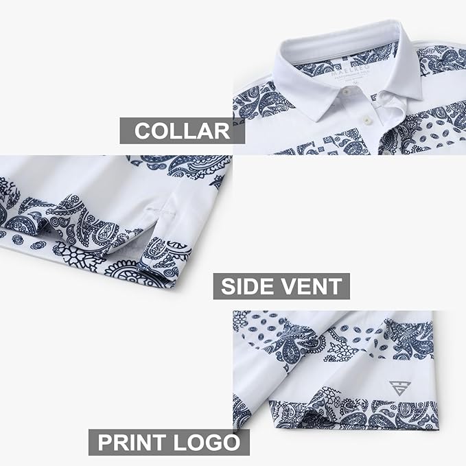 Golf Shirts for Men Dry Fit Short Sleeve Print Performance Moisture Wicking Polo Shirt