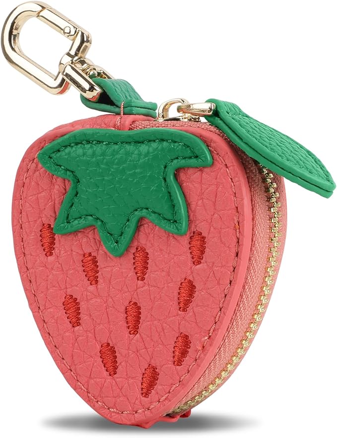 XSUIOY Orange Fruit Coin Purse Keychain Bag Charm, Mini Leather Coin Purse & Pouch Airtag Holder Keychain, Kawaii Bag Charms for Handbag, Tote, Keys, Airtag, Gifts for Girls & Women