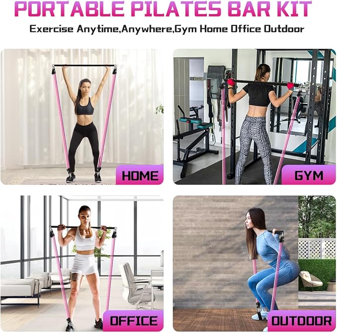 VEICK Pilates Bar Kit with Resistance Bands, Elastic Workout Bands for Men Women, Set of 5 Resistance Loop Bands for Home Fitness Stretching Strength Training