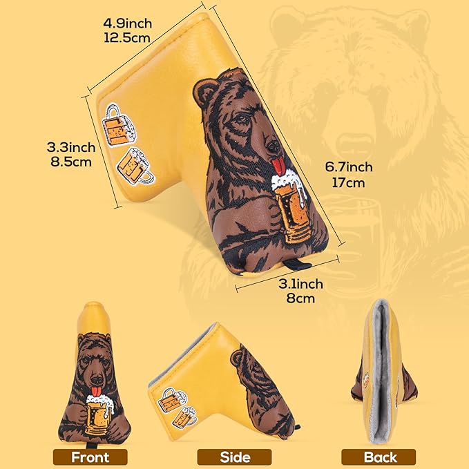 Golf Club Head Cover Golf Head Cover Driver Headcover Fairway Wood Headcover Hybrid Club Head Cover Golf Blade Mallet Putter Cover Beer Bear