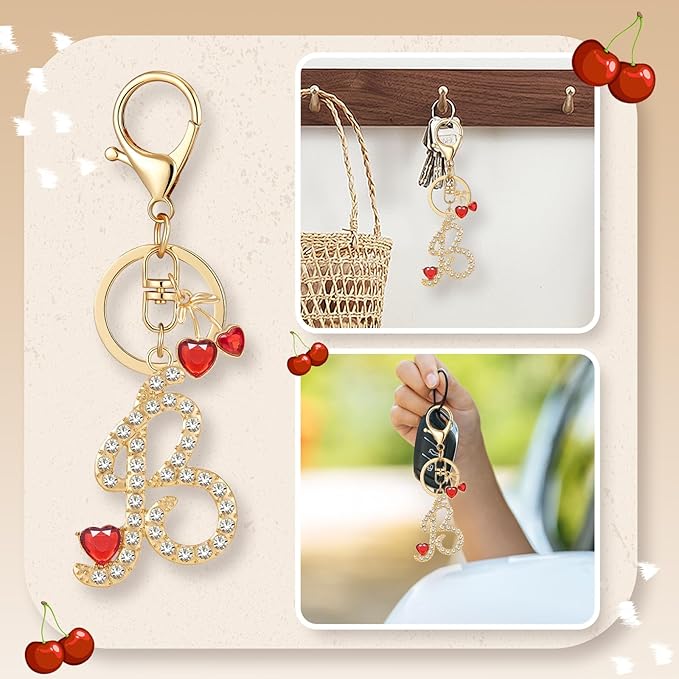 Gold Plated Alphabet Initial Letter Keyring Keychain for Women Girls Crystal Key Chains for Wallet Backpack Bag Charm