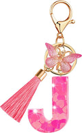 Suweibuke Colourful Cute Initial Letter Keychains for Women Girls with Tassel Butterfly, Charm for Purse Handbags Backpacks