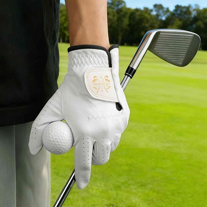Mens Golf Gloves Left Hand Personalized Golf Elements Monogram Design Left Hand Glove with Name Golfer Accessories Club Competition Souvenir Birthday Gift for Golfer Dad Husband Boyfriend