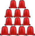 KUUQA 12 Pcs Drawstring Backpack Bags Sport Gym Sack Cinch Bags Bulk for School Traveling and Storage (Red)