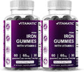 Vitamatic Iron 65 mg Gummies Supplement for Women & Men - 60 Vegan Gummies - Great Tasting Iron Gummy Vitamins with Vitamin C (2)