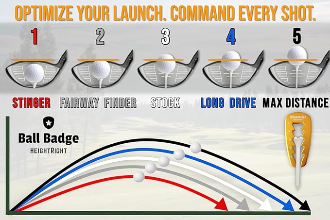 Ball Badge HeightRight Adjustable Golf Tee Height Tool – Precision Tee Height Setter for Consistent Swings, Durable Aluminum Design, Easy-to-Use Golf Training Aid