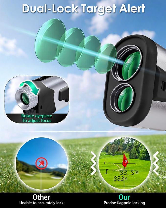 JUSTDOMI 1200 Yards Laser Range Finder Golf Magnetic, 7X Magnification Golf Rangefinder with Slope, Laser Rangefinder for Golf Hunting Archery Distance Finder Rechargeable & Flag Lock Vibration