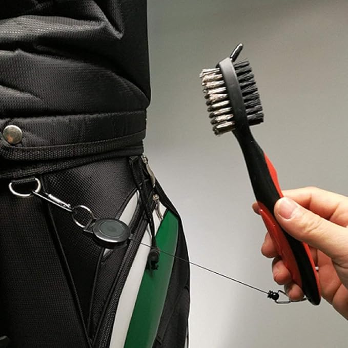Pack of 2 Golf Club Brush Groove Cleaner with Retractable Zip-line and Aluminum Carabiner Cleaning Tools