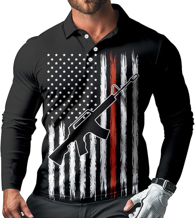 Men's Long Sleeve Golf Shirt Quick Dry 3 Button Work Fishing Outdoor Casual Collar Shirt