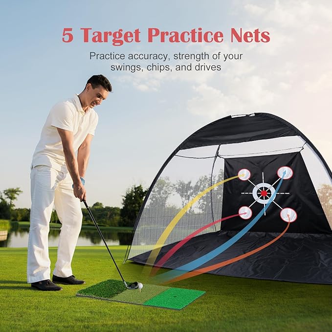 Golf Net, 10 x 7ft Backyard Practice net, Golf Hitting,Driving Net with mat for Indoor/Outdoor