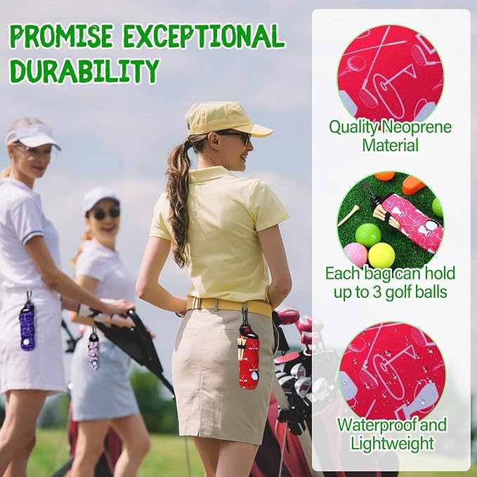 24 Pcs Golf Ball Holder Pouch with Tee Holder Keychain Belt Clip Hook Golf Carry Bag for Women Ladies Man Gifts