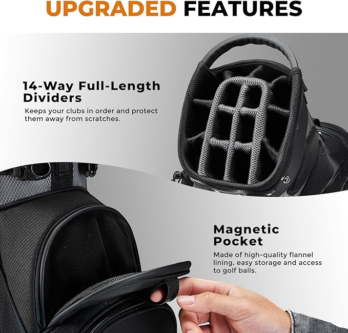 14 Way Dividers Golf Stand Bag Lightweight, Golf Bag for Men Women with Multiple Pockets, Dual Strap and Rain Cover Hood