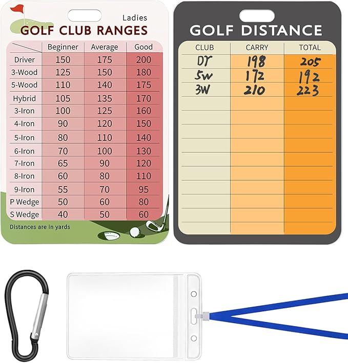Swooflia Golf Club Distance Card - 2 Pack or 1 Pack Golf Club Range Chart Card, Swing Minder Reference & Blank Distance Yardage Scorecard, Golf Bag Accessories Gifts for Men Women Golfers