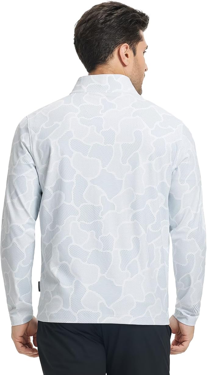 M MAELREG Quarter Zip Golf Pullover Men Dry Fit Long Sleeve Performance Wicking 1/4 Zip Full Print Pullover Mens Sweatshirt