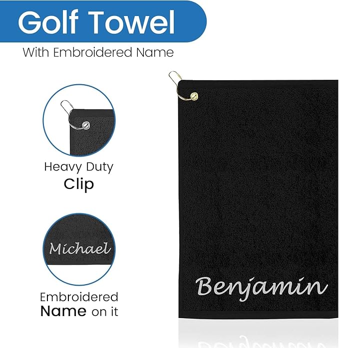 Personalized Passion Golf Towel with Embroidered Name - 16"x26" Cotton Plush Velour Golf Towels with Clip for Men and Women - Accessories Gifts for Golfers - Black