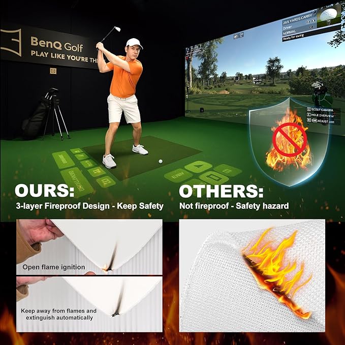 Fireproof Golf Simulator Impact Screen for Training – Professional 3D Air Mesh Golf Impact Screen, Ultra Clear Golf Simulators Screen for Home Golf Practice with Grommet Holes, 8 Size Options