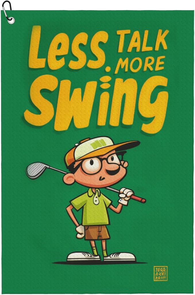 Funny Golf Towel with Carabiner Clip 24"x16" Less Talk More Swing Printed Fun Green Golf Towels for Golf Bags Microfiber Waffle Golf Rag for Disc Balls Clubs Golfs Accessories for Men Women Dad