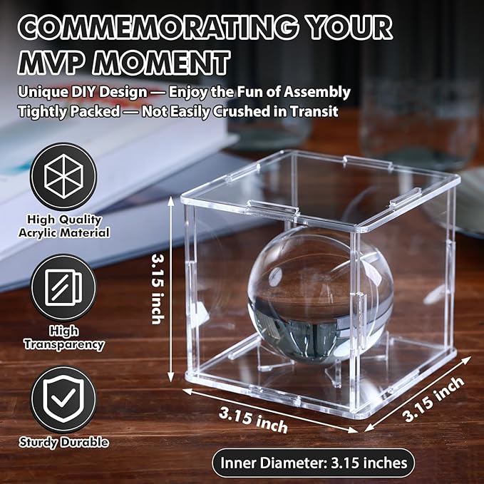 6 Pack Assembled Baseball Display Case, UV-Blocking Acrylic Baseball Holder Display Case, 3.2 Inch Cube Clear Softball Holder Box, Signed Baseballs Protector for Collectibles, Tennis Ball