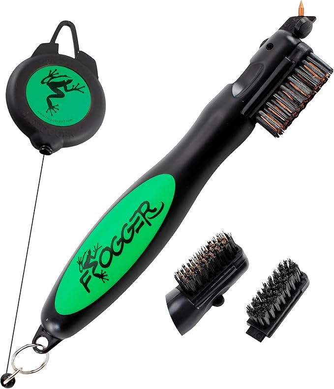 Frogger BrushPro Golf Club Cleaner with Ergonomic Grip and 2.5 ft. Retractable Cord, Sturdy Golf Club Brush and Groove Cleaner for Golfers, Golf Dad